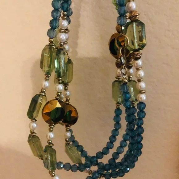 Blue, Green, Brown & Pearls XLong Necklace - Picture 5 of 8